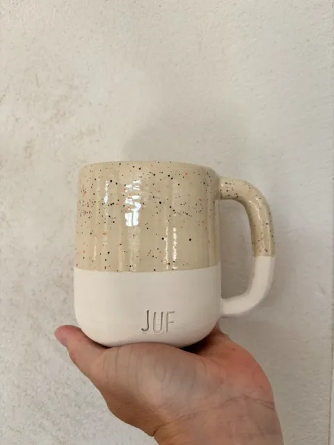 Gepersonaliseerde XL mok - beige / oranje spikkel